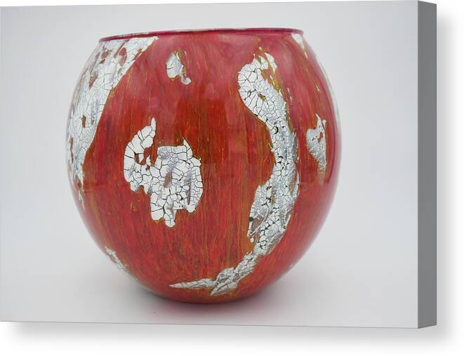 Red Canvas Print featuring the glass art Large Red Bowl by Christopher Schranck