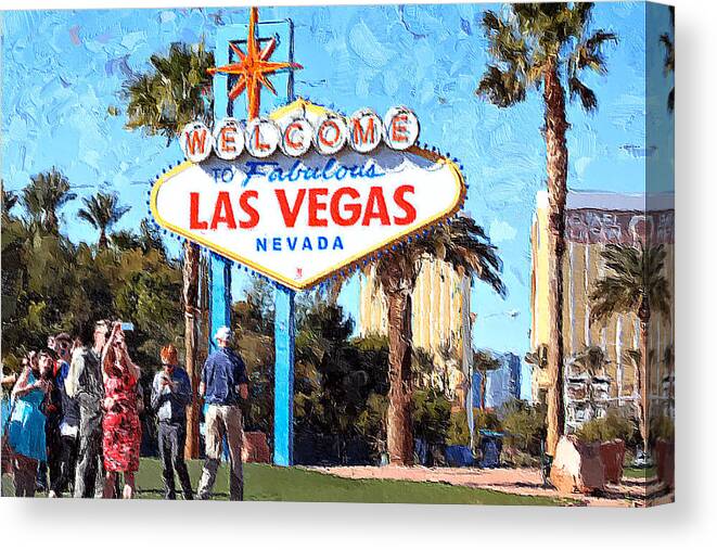 Las Vegas Welcome Sign Canvas Print featuring the mixed media Las Vegas Welcome Sign by Tatiana Travelways