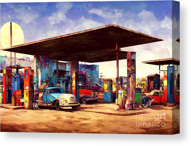 Wingsdomain Canvas Print featuring the mixed media Last Gas Station For Next 500 Miles Backroads USA 20221113k by Wingsdomain Art and Photography