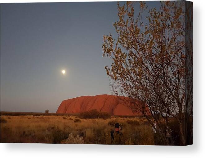 Beautiful; Nature Background; Landscape; Rocks; Cliffs; Rock Pool; Tourism; Travel; Summer; Holidays; Sea; Surf; Uluru Canvas Print featuring the photograph Last Light at Uluru Rock by Andre Petrov