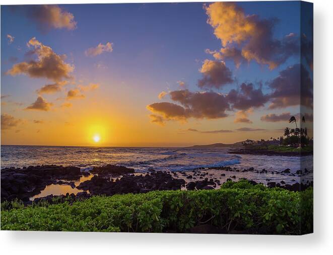 Adventure Canvas Print featuring the photograph Last Light over Poipu Beach Kauai by Scott McGuire