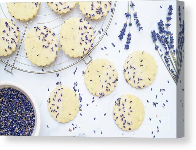 Lavender And Lemon Shortbread Biscuits Canvas Print featuring the photograph Lavender and Lemon Shortbread Biscuits by Tim Gainey