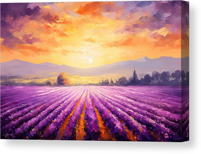 Lavender Canvas Print featuring the painting Lavender Field Painting - Impressionist by Lourry Legarde