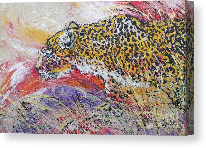Leopard Canvas Print featuring the painting Leopard's Gaze by Jyotika Shroff
