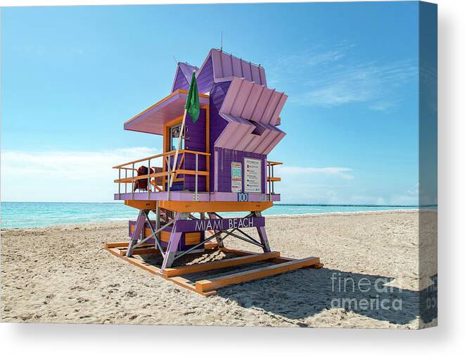 Atlantic Canvas Print featuring the photograph Lifeguard Tower 100 South Beach Miami, Florida by Beachtown Views