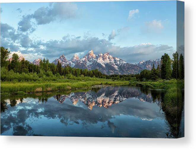 Grand Tetons Canvas Print featuring the photograph Light Touching the Grand Tetons by Belinda Greb