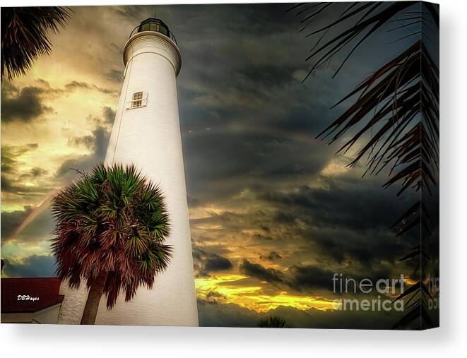 Lighthouse Canvas Print featuring the mixed media Lighthouse Rainbow by DB Hayes