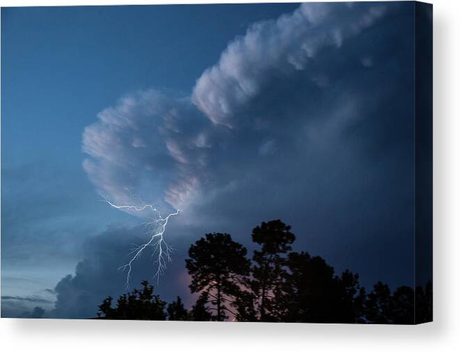 South Carolina Canvas Print featuring the photograph Lightning at Surfside Beach by Joe Granita