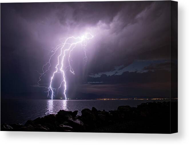 Storm Canvas Print featuring the photograph Lightning Man by Wesley Aston