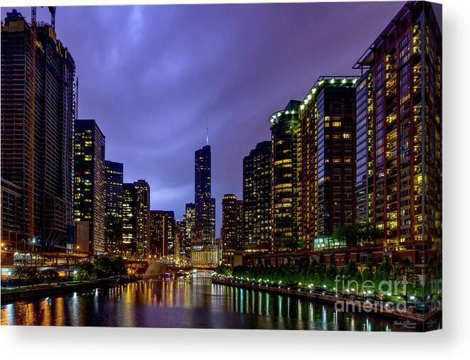 Chicago Canvas Print featuring the photograph Lightning Over Chicago River by Jennifer White