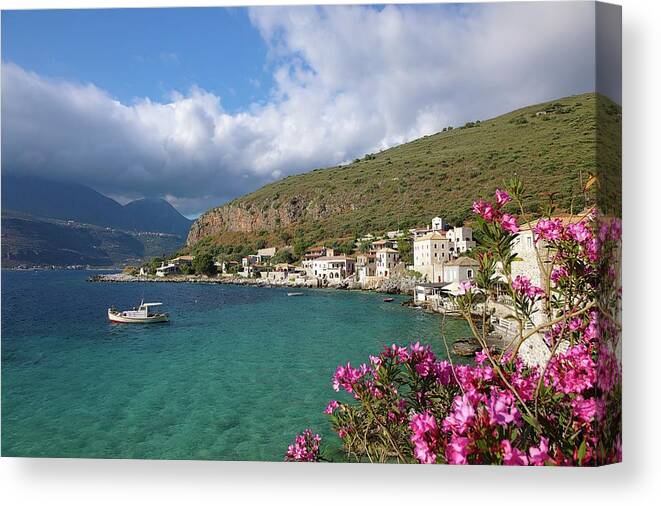 Limni Canvas Print featuring the photograph Limni Bay View, Mani, Greece by Sean Hannon