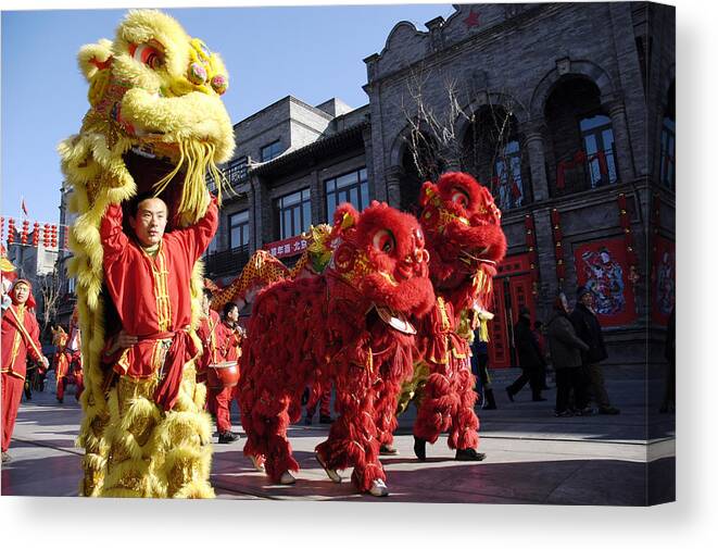 Chinese Culture Canvas Print featuring the photograph Lion dance by Beijingstory