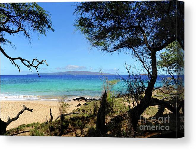 Hawaiian Canvas Print featuring the photograph Little Beach on Maui looking over at the island of Lanai.	 by Gunther Allen