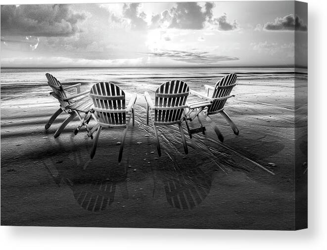 Black Canvas Print featuring the photograph Living the Beach Life Black and White by Debra and Dave Vanderlaan