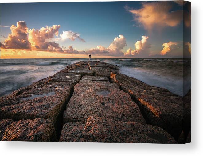 Galveston Canvas Print featuring the photograph Lonely Galveston Jetty by Trevor Parker