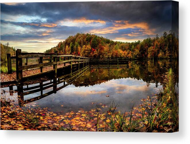 Dock Canvas Print featuring the photograph Long Dock into the Lake by Debra and Dave Vanderlaan