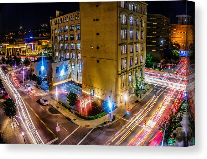 Town Canvas Print featuring the photograph Long Exposure Outside the Casino Cincinnati Ohio by Dave Morgan