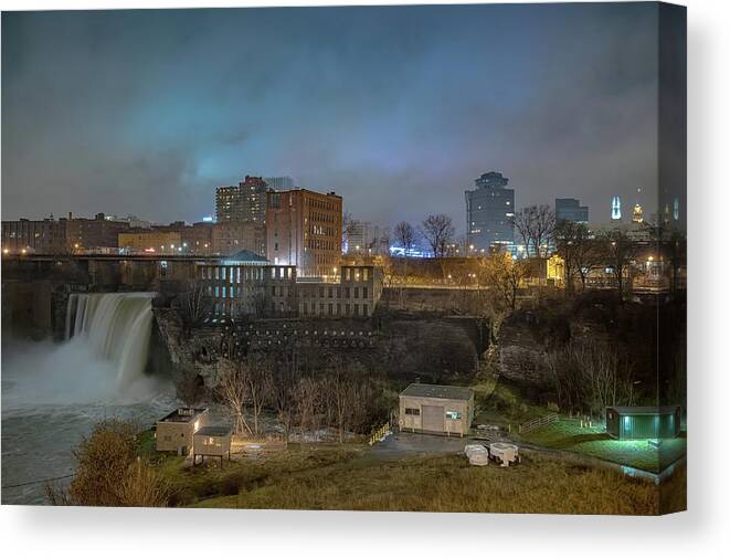 Waterfall Canvas Print featuring the photograph Low Clouds over High Falls by Guy Coniglio