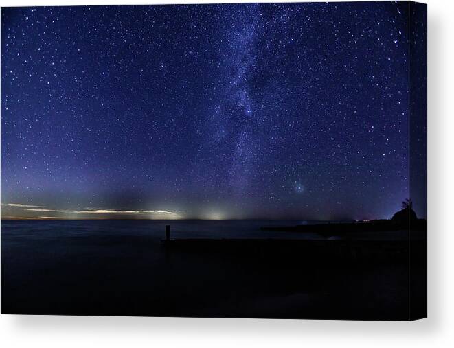 Nature Canvas Print featuring the photograph Ludington Milky Way by Joe Holley