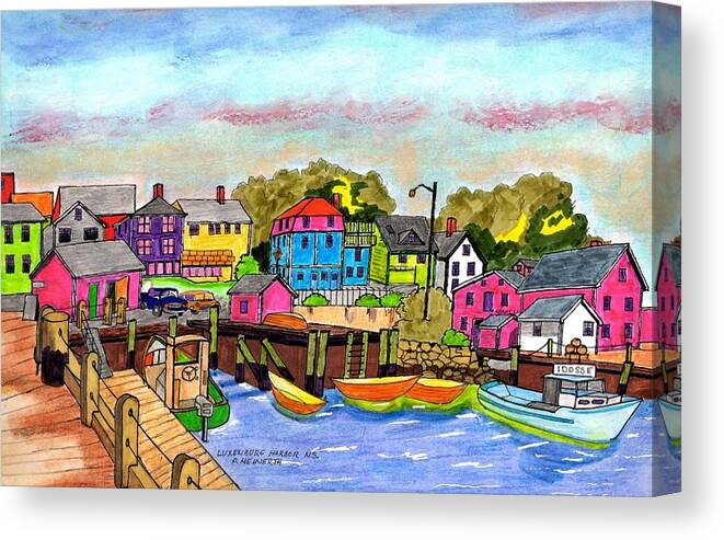 Paul Meinerth Canvas Print featuring the drawing Lunenburg Harbor NS by Paul Meinerth