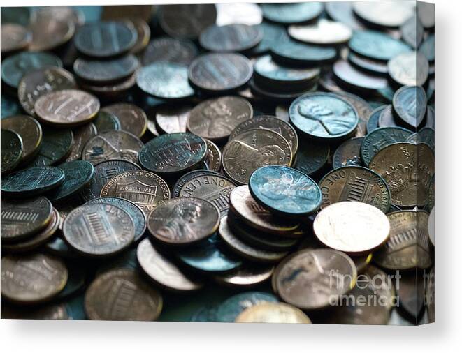 Coins Canvas Print featuring the photograph Macro Pennies by Phil Perkins
