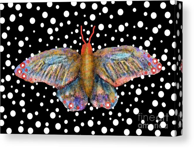 Magical Butterfly Butterflies Nature Abstract Black Bag Mask Purse Cushion Lobby Insect Animal Colourful Canvas Print featuring the painting Magical Butterfly by Bradley Boug