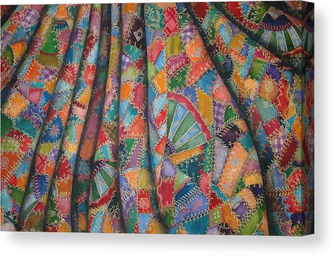 Watercolor Canvas Print featuring the painting Making of A Crazy Quilt by Helen Klebesadel