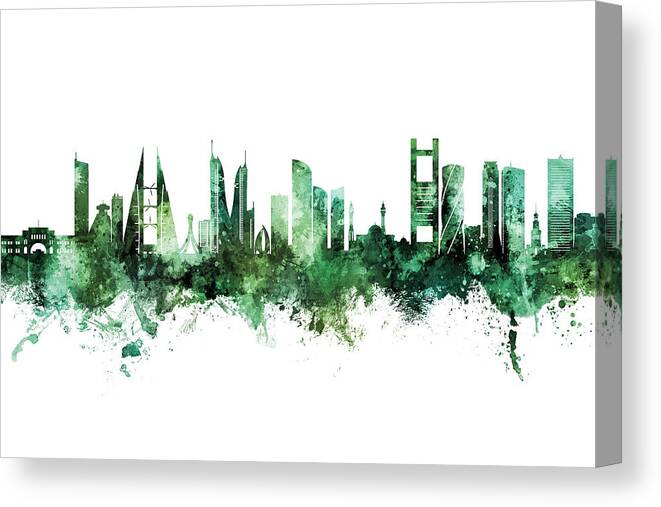 Manama Canvas Print featuring the digital art Manama Bahrain Skyline #13 by Michael Tompsett