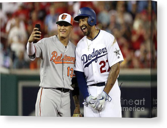 Second Inning Canvas Print featuring the photograph Manny Machado and Matt Kemp by Patrick Smith