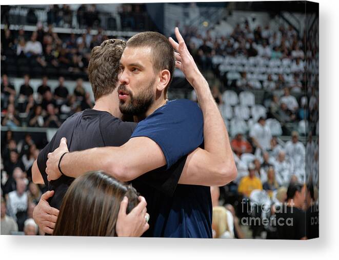 Marc Gasol Canvas Print featuring the photograph Marc Gasol and Pau Gasol by Mark Sobhani