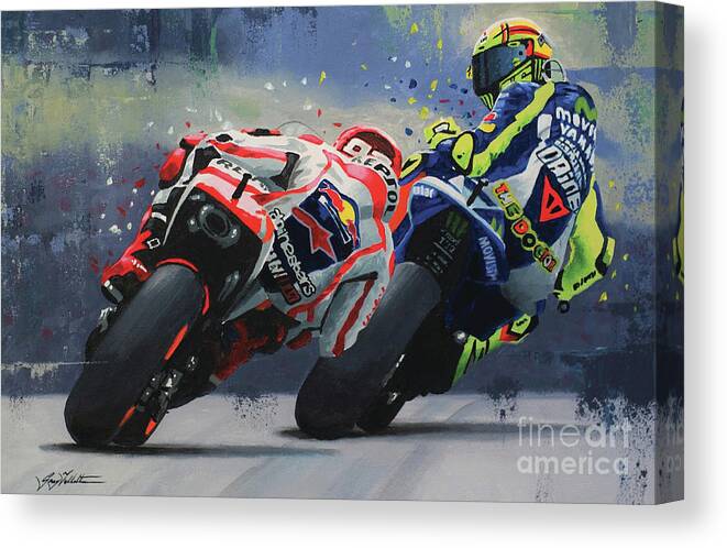 nabo Tilslutte Inspektion Marc Marquez Valentino Rossi Canvas Print / Canvas Art by Gregory Tillett -  Pixels