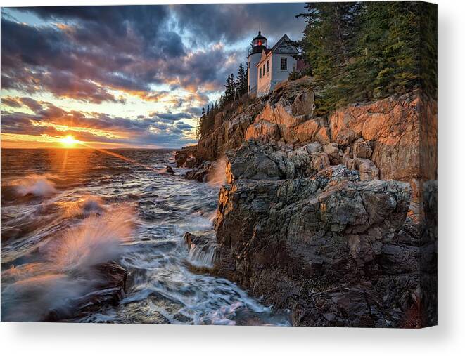 New England Canvas Print featuring the photograph March Sunset at Bass Harbor Head Light by Rick Berk
