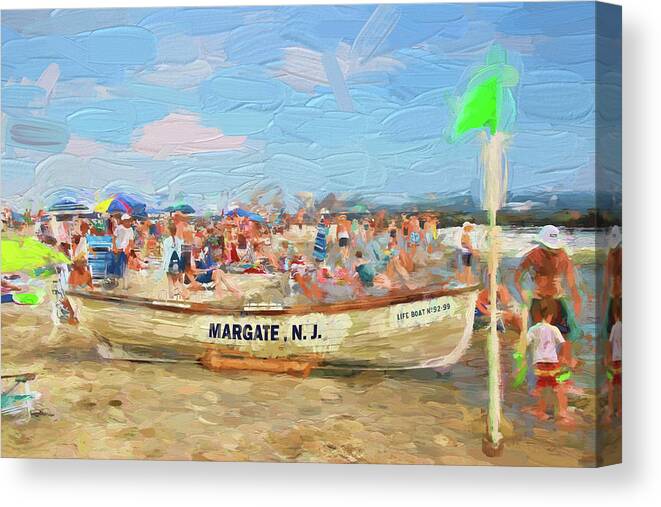 Margate Rescue Canvas Print featuring the photograph Margate, N. J. Rescue Boat- Photopainting by Allen Beatty