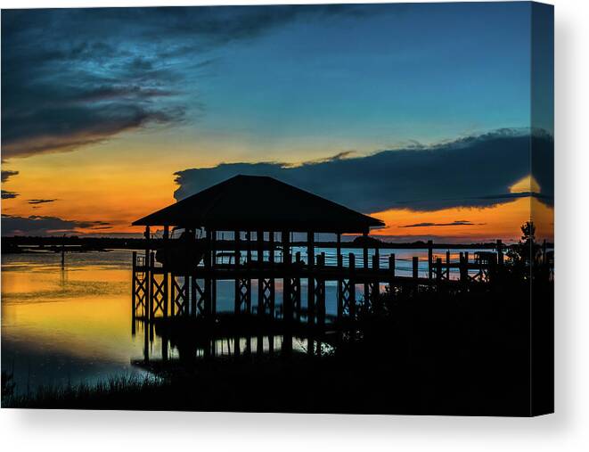 Florida Canvas Print featuring the photograph Matanzas Sunset Boathouse Silhouette by Kenneth Everett