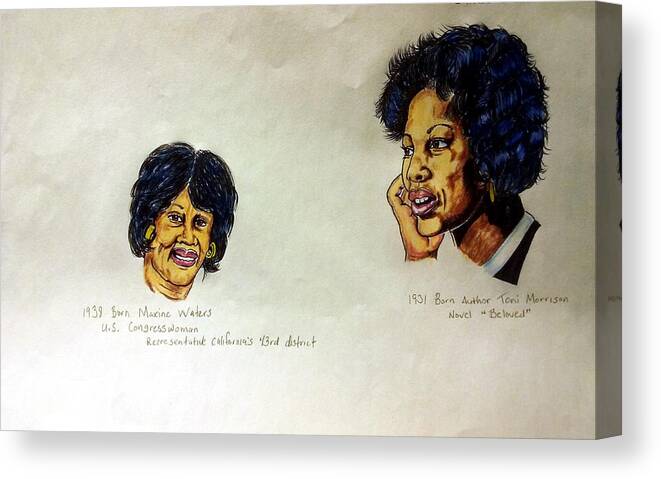  Joedee Canvas Print featuring the drawing Maxine Waters and Toni Morrison by Joedee