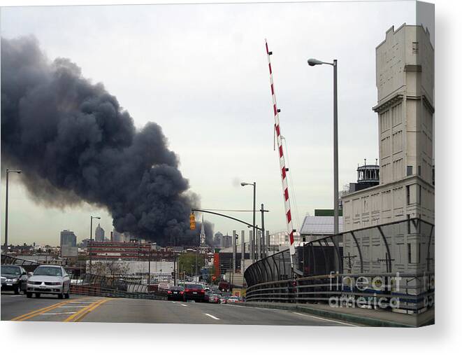 Fdny Canvas Print featuring the photograph May 2nd 2006 Spectacular Greenpoint Terminal 10 Alarm Fire in Brooklyn, NY by Steven Spak