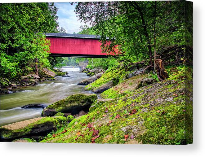 Nature Canvas Print featuring the photograph McConnell's Mill Bridge by Andy Crawford