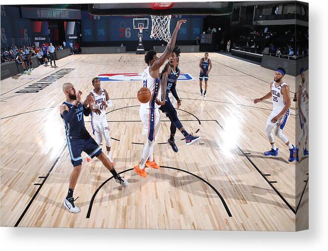 Ja Morant Canvas Print featuring the photograph Memphis Grizzlies v Philadelphia 76ers by Joe Murphy
