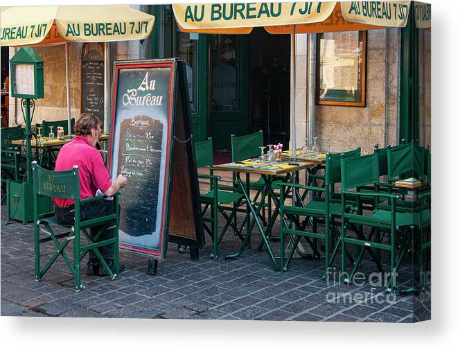 Tours Canvas Print featuring the photograph Menus of the Day at Au Bureau Restaurant by Bob Phillips