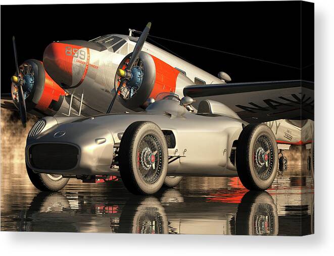 Mercedes-benz W196 Canvas Print featuring the digital art Mercedes W 196 Silver Arrow - An Iconic Sports Car From 1954 by Jan Keteleer
