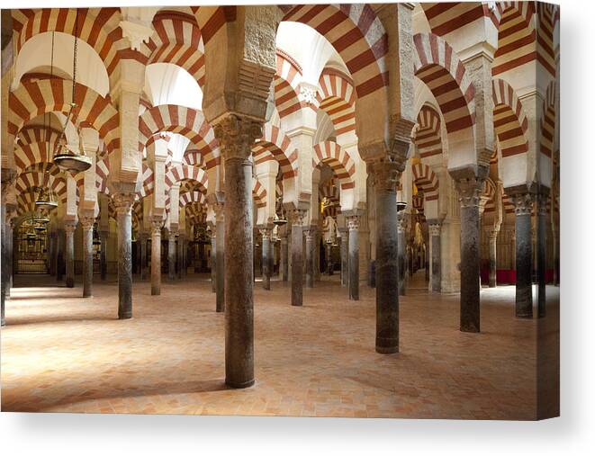 Architectural Feature Canvas Print featuring the photograph Mezquita Cathedral, Cordoba, Spain by Blueplace