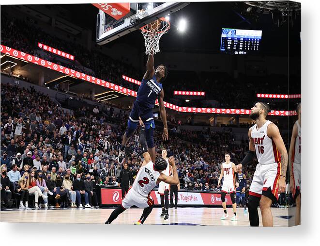 Anthony Edwards Canvas Print featuring the photograph Miami Heat v Minnesota Timberwolves by David Sherman