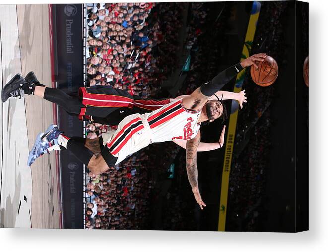 Nba Pro Basketball Canvas Print featuring the photograph Miami Heat v Portland Trail Blazers by Sam Forencich