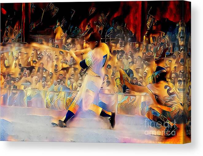 Wingsdomain Canvas Print featuring the photograph Mickey Mantle in Nostalgic Painterly Colors 20200514 by Wingsdomain Art and Photography