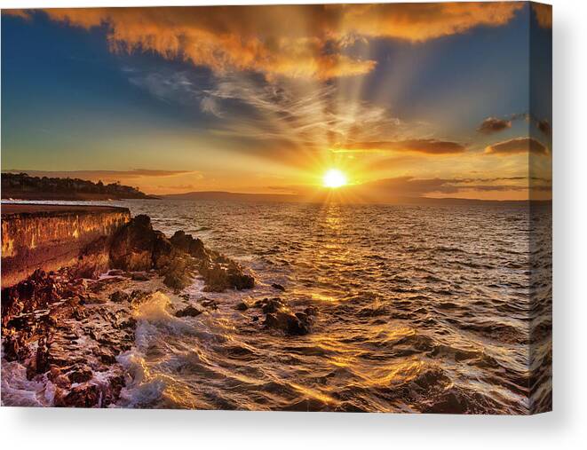 Andbc Canvas Print featuring the photograph Mid-Summer Sunset on Bangor Bay by Martyn Boyd