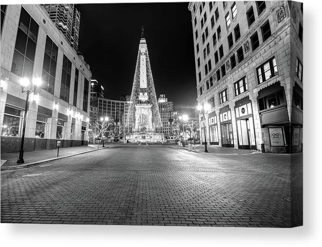 Indianapolis Wall Art Canvas Print featuring the photograph Midnight at the Indianapolis Monument Circle of Lights by Gregory Ballos