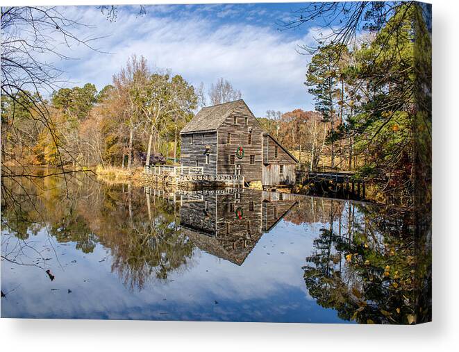 Reflection Canvas Print featuring the photograph Mill holiday reflection by Rick Nelson