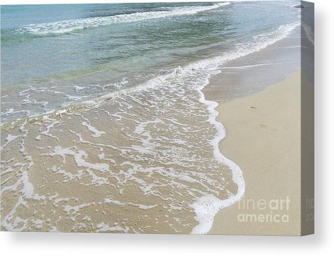Minimalist Canvas Print featuring the photograph Clear sea water meets fine sand. Minimalist beach scene by Adriana Mueller
