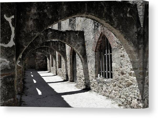 Historical Photograph Canvas Print featuring the photograph Mission San Jose Arches No One by Expressions By Stephanie