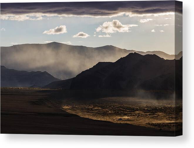 Scenics Canvas Print featuring the photograph Mist rising from hills in desert landscape by Jeremy Woodhouse